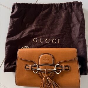 Gucci Tan Leather Clutch with Tassel Detail